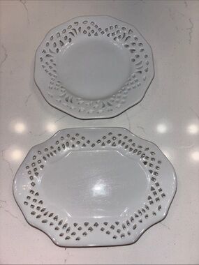 MSI White Ceramic Serving Platter and Plate with Cutout Border
